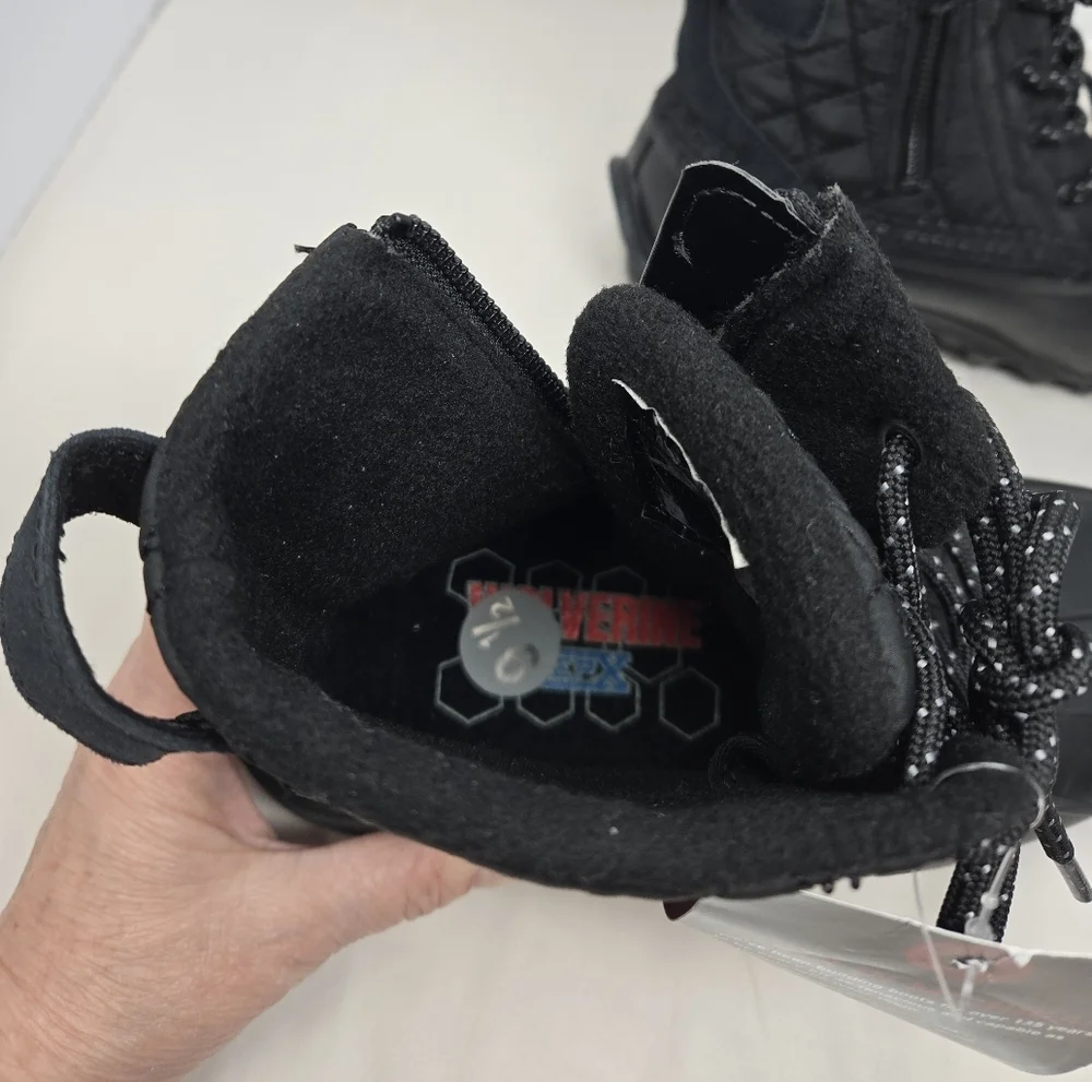 Wolverine Womens Winter Boots Sz 9.5M Waterproof Lace-Zip Up Quilted Nylon Black